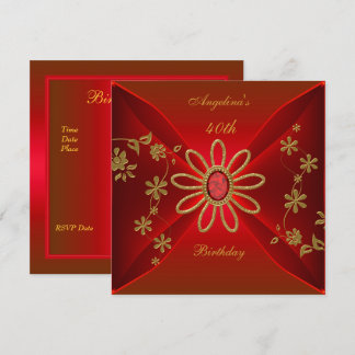 Zizzago Elegant 40. Geburtstag Rich Red Jewel Einladung
