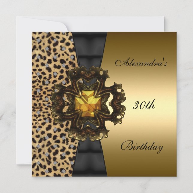 Zizzago Leopard Gold Tier 30. Geburtstag Einladung (Vorderseite)