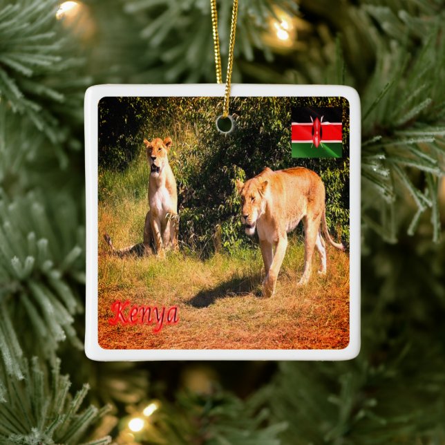 zKE005 KENIA, Löwen, Keramikornament (Baum)