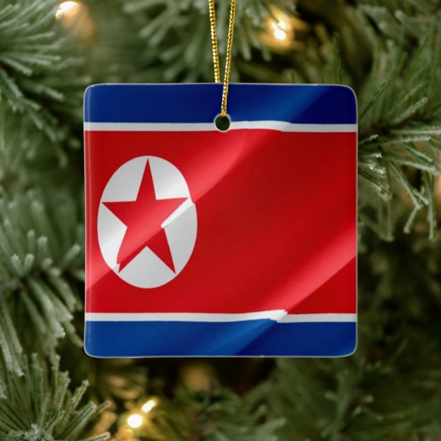 zKP002 Nordkoreanisch schwingende FLAG Nordkorea, Keramikornament (Baum)