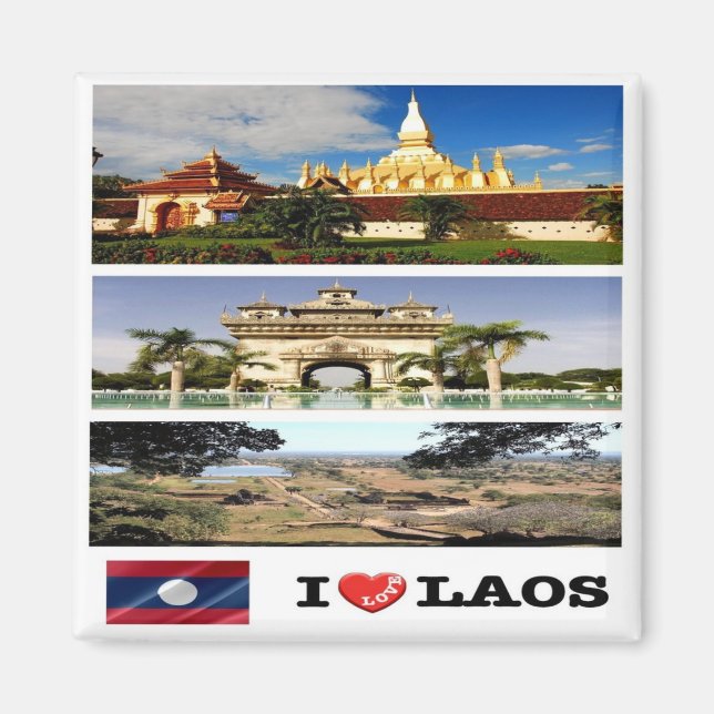 zLA011 i Liebe LAOS Collage, Asien, Kühlschrank Magnet (Vorne)