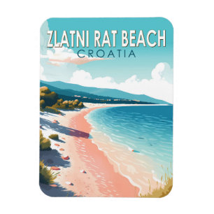 Zlatni Rat Strand Kroatien Reise Kunst Vintage Magnet