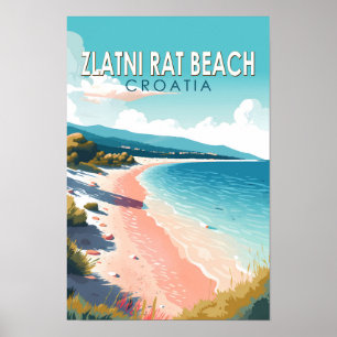 Zlatni Rat Strand Kroatien Reise Kunst Vintage Poster
