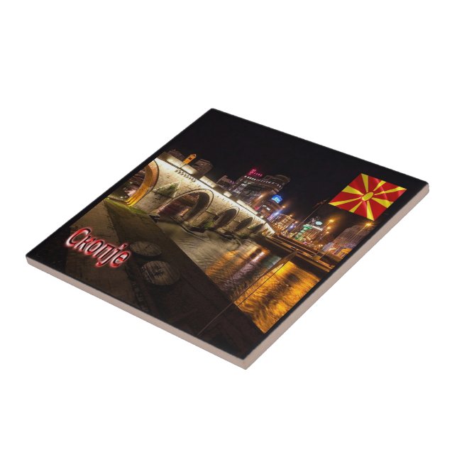 zMK006 SKOPJE Brücke Fluss Vardar, Fliese (Seite)