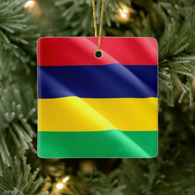 zMU002 MAURITIUS, Waving Flag, Afrika, Keramikornament (Baum)
