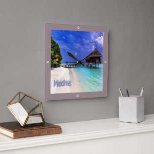 zMV004 Inseln MALDIVES Beach, Asien, Quadratische Wanduhr