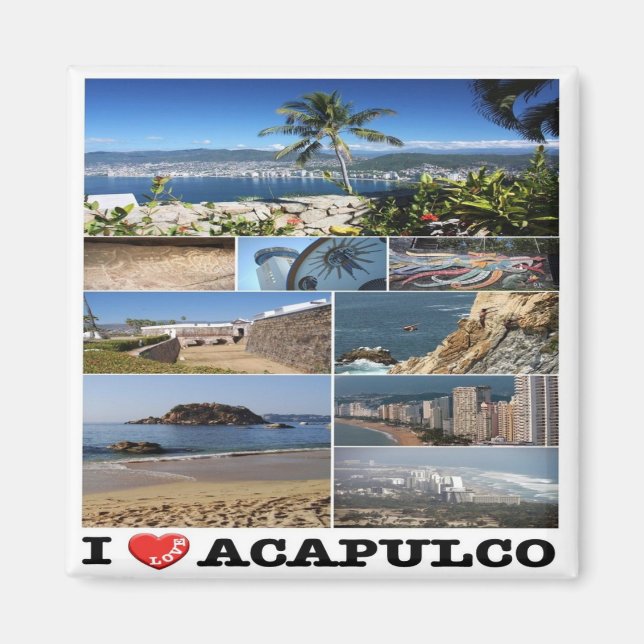 zMX022 ACAPULCO, I Liebe, Mosaik, Mexiko, Kühlschr Magnet (Vorne)