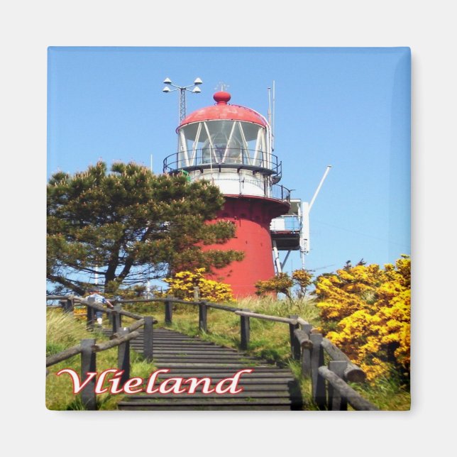 zNL021 VLIELAND Leuchtturm, niederländische Friese Magnet (Vorne)