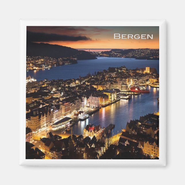 zNO014 BERGEN by Night, Norway, Europa, Fridge Magnet (Vorne)