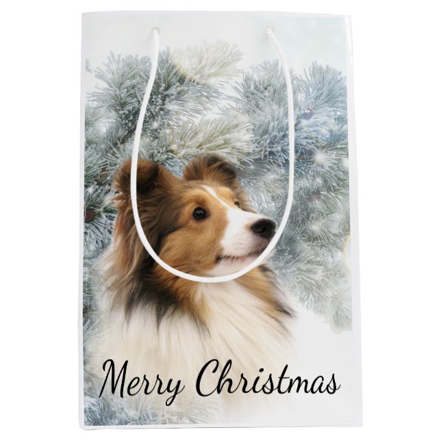 Zobel Sheltie Weihnachten Mittlere Geschenktüte (Vorderseite)