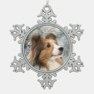 Zobel Sheltie Weihnachten Schneeflocken Zinn-Ornament