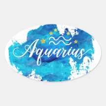 Zodiac Aquarius Blue Watercolor Gold Stars