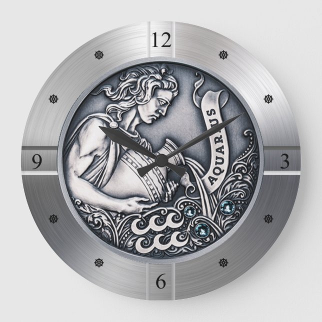 Zodiac ~ Aquarius ~ Celestial ~ Western Astrologie Große Wanduhr (Vorderseite)