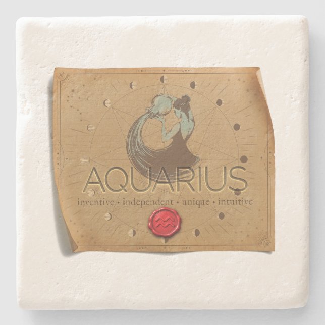 Zodiac - Aquarius - Coaster Steinuntersetzer (Vorderseite)