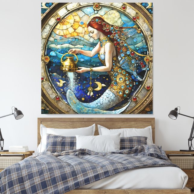 Zodiac - Aquarius Die Meerjungfrau Leinwanddruck (Insitu (Schlafzimmer))