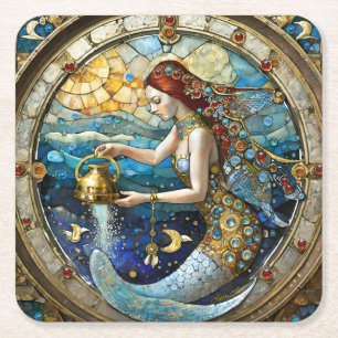 Zodiac - Aquarius Die Meerjungfrau Rechteckiger Pappuntersetzer