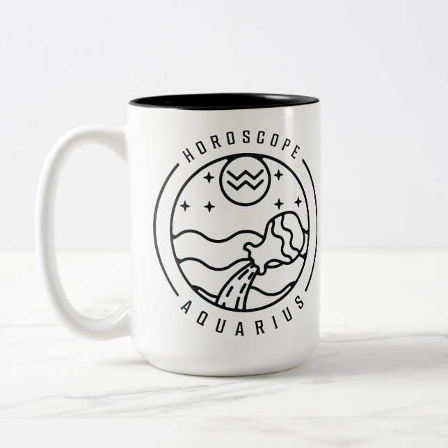 Zodiac AQUARIUS Horoskop Design Zweifarbige Tasse (Links)