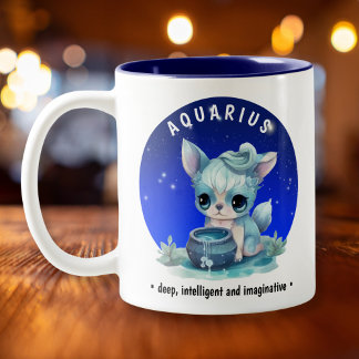 Zodiac Aquarius Niedlich Watercolor Dog individuel Zweifarbige Tasse