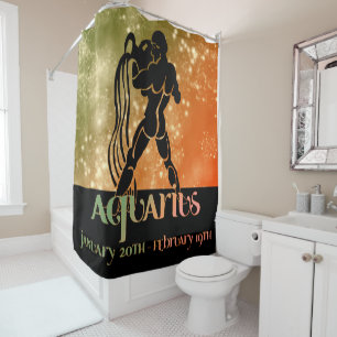 Zodiac: Aquarius Orange & Green Space Design Duschvorhang