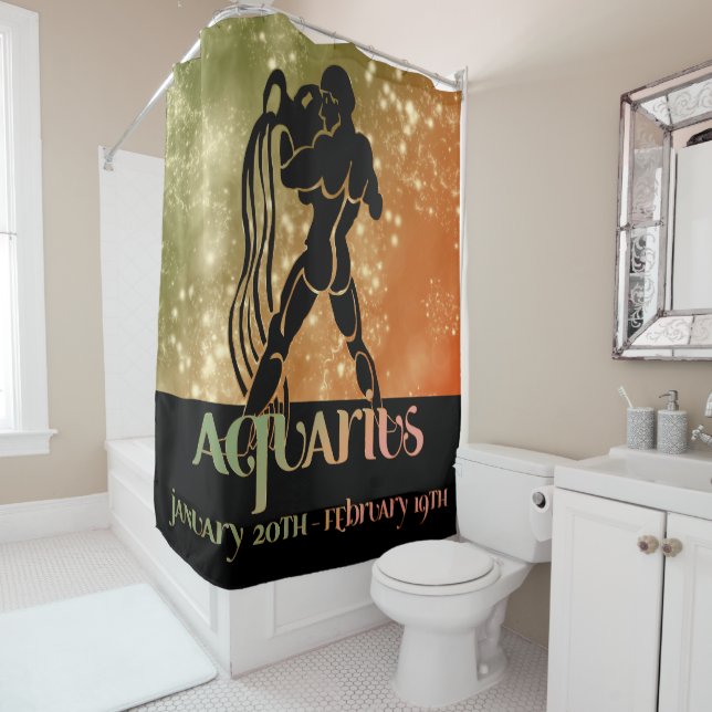 Zodiac: Aquarius Orange & Green Space Design Duschvorhang (Beispiel)