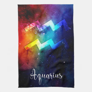 Zodiac: Aquarius Space Rainbow Geschirrtuch