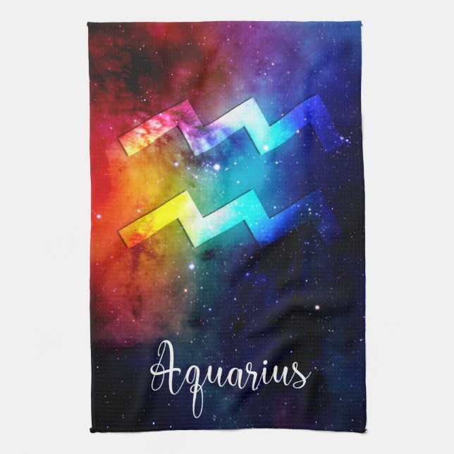 Zodiac: Aquarius Space Rainbow Geschirrtuch (Vertikal)