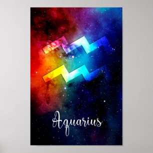 Zodiac: Aquarius Space Rainbow Poster