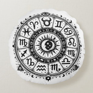 Zodiac Arcana — Die zwölf Zeichen von BurnsInHell Rundes Kissen