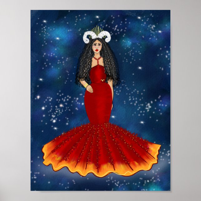 Zodiac Aries Goddess in Blue Celestial Poster (Vorne)