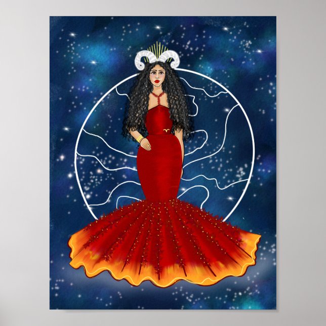 Zodiac Aries Goddess mit Planet Mars Celestis Poster (Vorne)