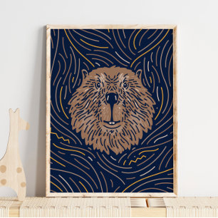 Zodiac Beaver Animal Print Biberprint Poster