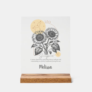 Zodiac Birth Blume Kunst, Personalisiertes Leder G Acrylschild