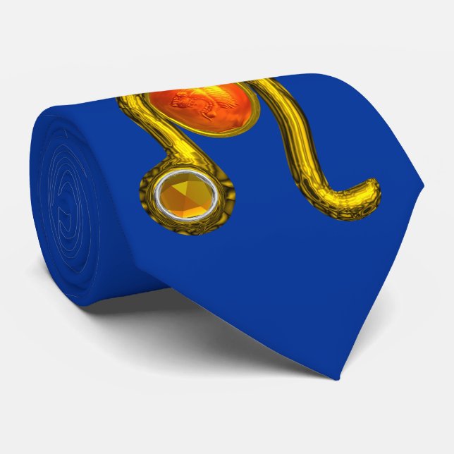 ZODIAC BIRTHDAY SIGN LEO, Gelbes Topaz, Gold, Blau Krawatte (Gerollt)