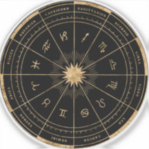 Zodiac Black & Gold Round Die Cut Vinyl Sticker