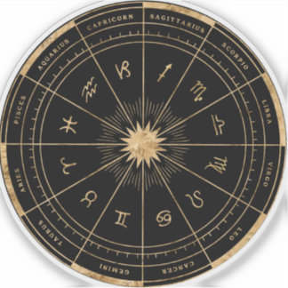 Zodiac Black & Gold Round Die Cut Vinyl Sticker