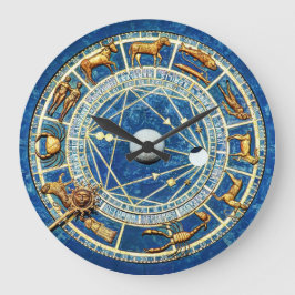 Zodiac Blue and Gold Old World Celestial Astrologi Große Wanduhr