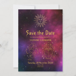 Zodiac Burgundy Gold Gemini/Leo Celestie Modern Save The Date