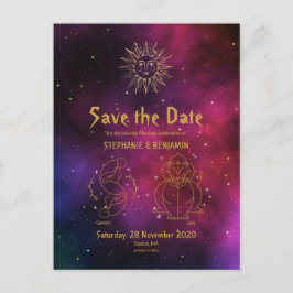 Zodiac Burgundy Gold Gemini/Leo Save the Date Ankündigungspostkarte