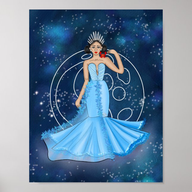 Zodiac Cancer Goddess with Moon Illustration Poster (Vorne)