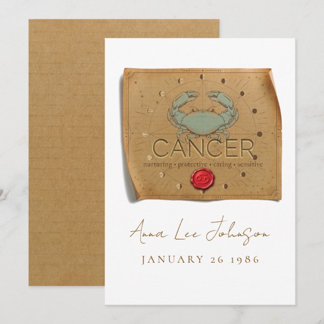 ZODIAC - Cancer - Personalized Birthday Card Einladung (Vorne/Hinten)