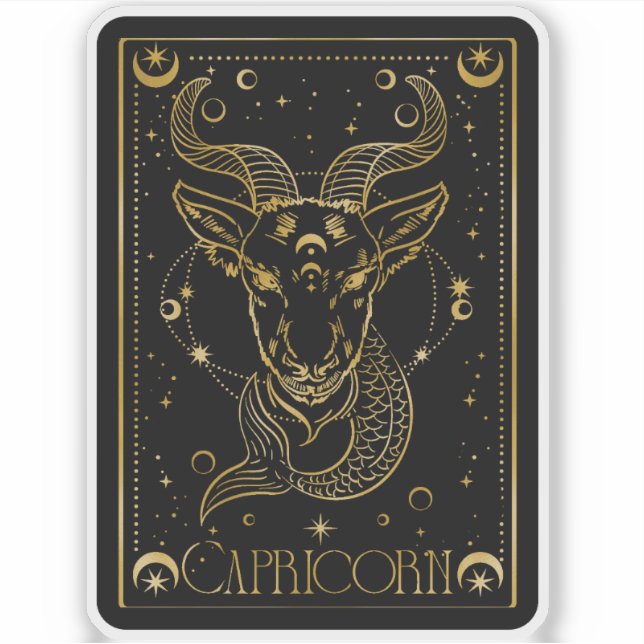 Zodiac Capricorn Astrologie Schwarz und Gold Stick Aufkleber (Vorderseite)