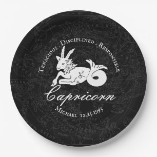  Zodiac Capricorn Astrologie Schwarz-weiß Vintag Pappteller