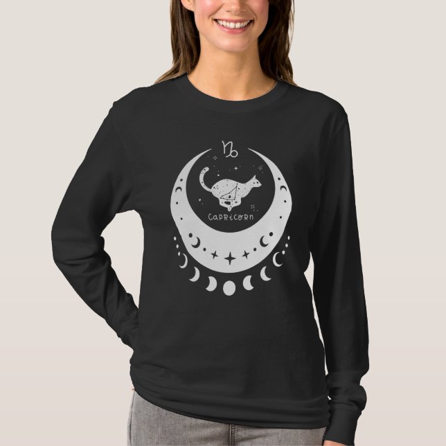 Zodiac Capricorn Horoscope Astrology Sign Cat Cres T-Shirt (Vorderseite)