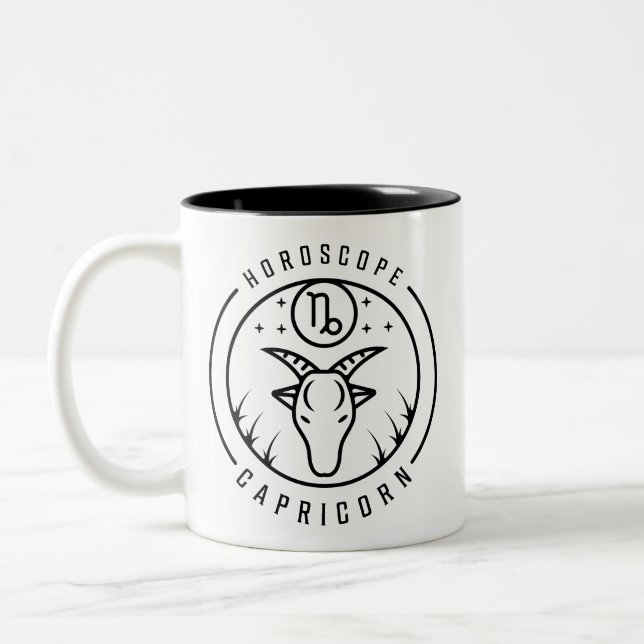 Zodiac CAPRICORN Horoskop Design Zweifarbige Tasse (Links)