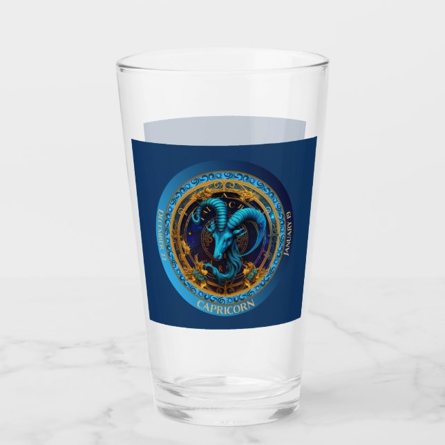 Zodiac Capricorn mit Namen und DOB Beer Glas (Vorderseite)