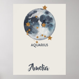 Zodiac Celestial Aquarius Kinderzimmer Wine tastin Poster