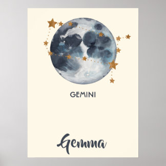 Zodiac Celestial Gemini Kinderzimmer Kunst, Dichtu Poster