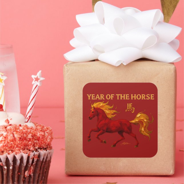 Zodiac Chinese New Year 2026 Yang Fire Horse Quadratischer Aufkleber (Party)
