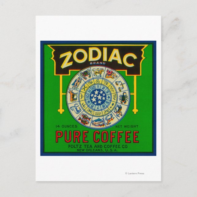 Zodiac Coffee LabelNew Orleans, LA Postkarte (Vorderseite)