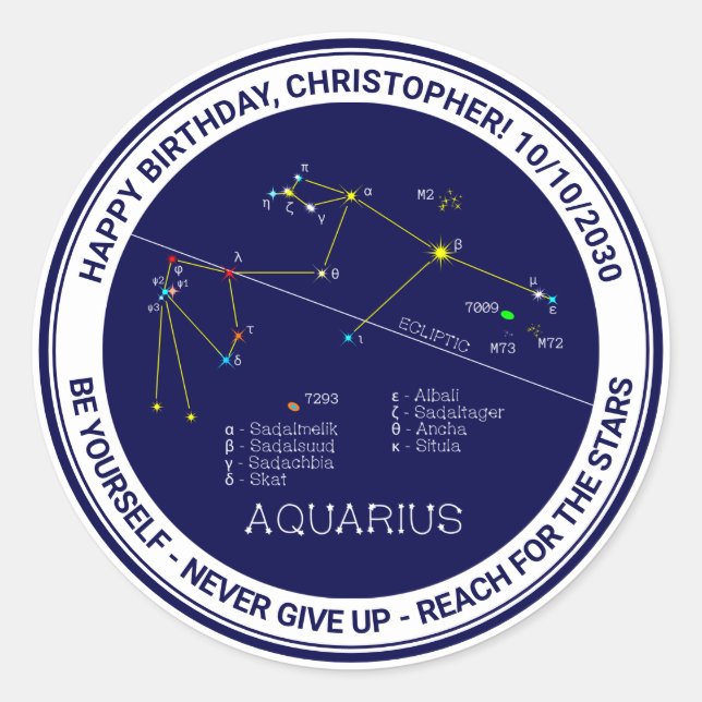 Zodiac Constellation Aquarius Runder Aufkleber (Vorderseite)